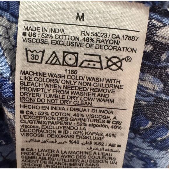 Old Navy Blue Floral Women’s Size Medium Peasant Top Boho Bohemian Tassels - Picture 5 of 6